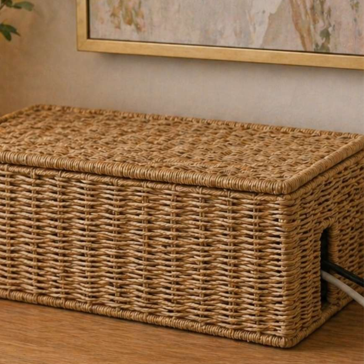 Rattan cable box for a clean and organized workspace
