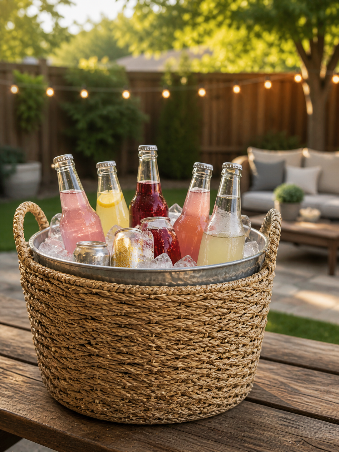 Drink bucket to keep beverages cold during backyard gatherings