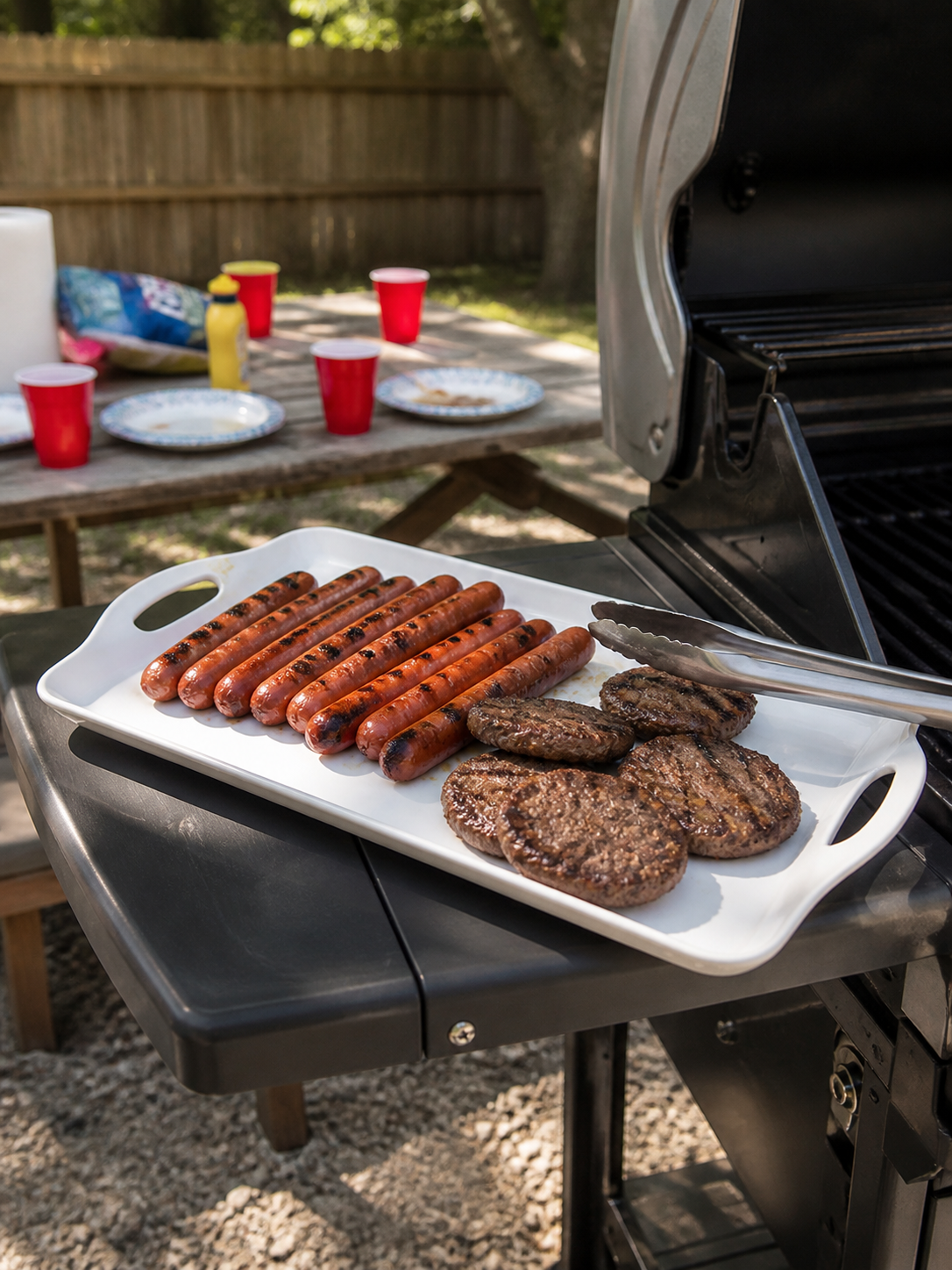 Serving trays for carrying food and drinks during outdoor hosting