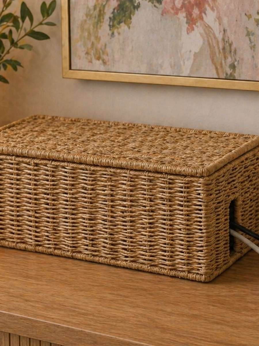 lidded cable organizer box for hiding cords