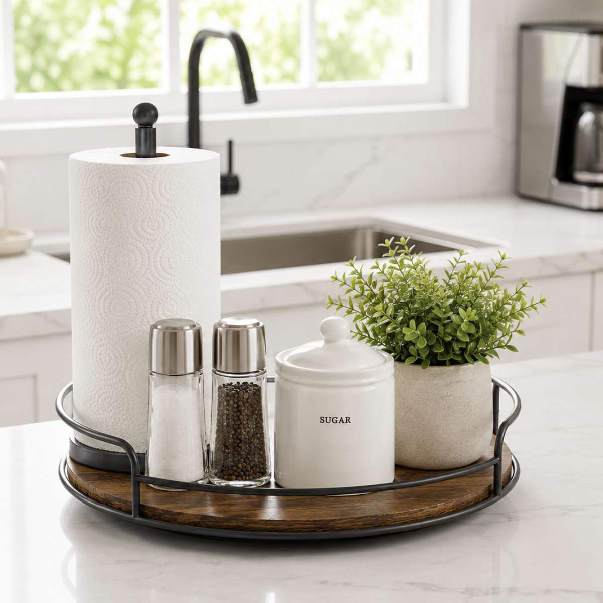 Rotating tray for countertop organization