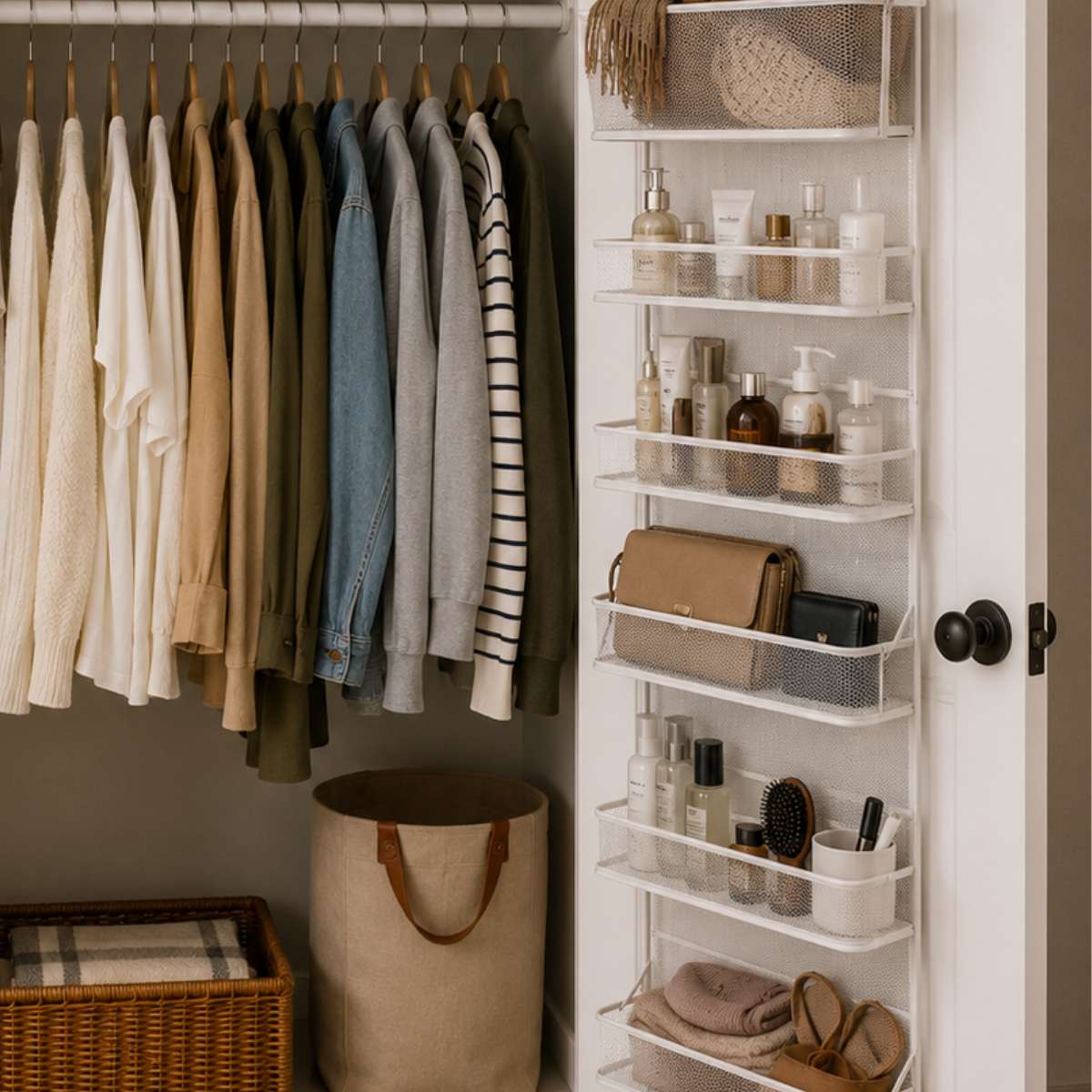Over the door organizer for maximizing closet and small space storage