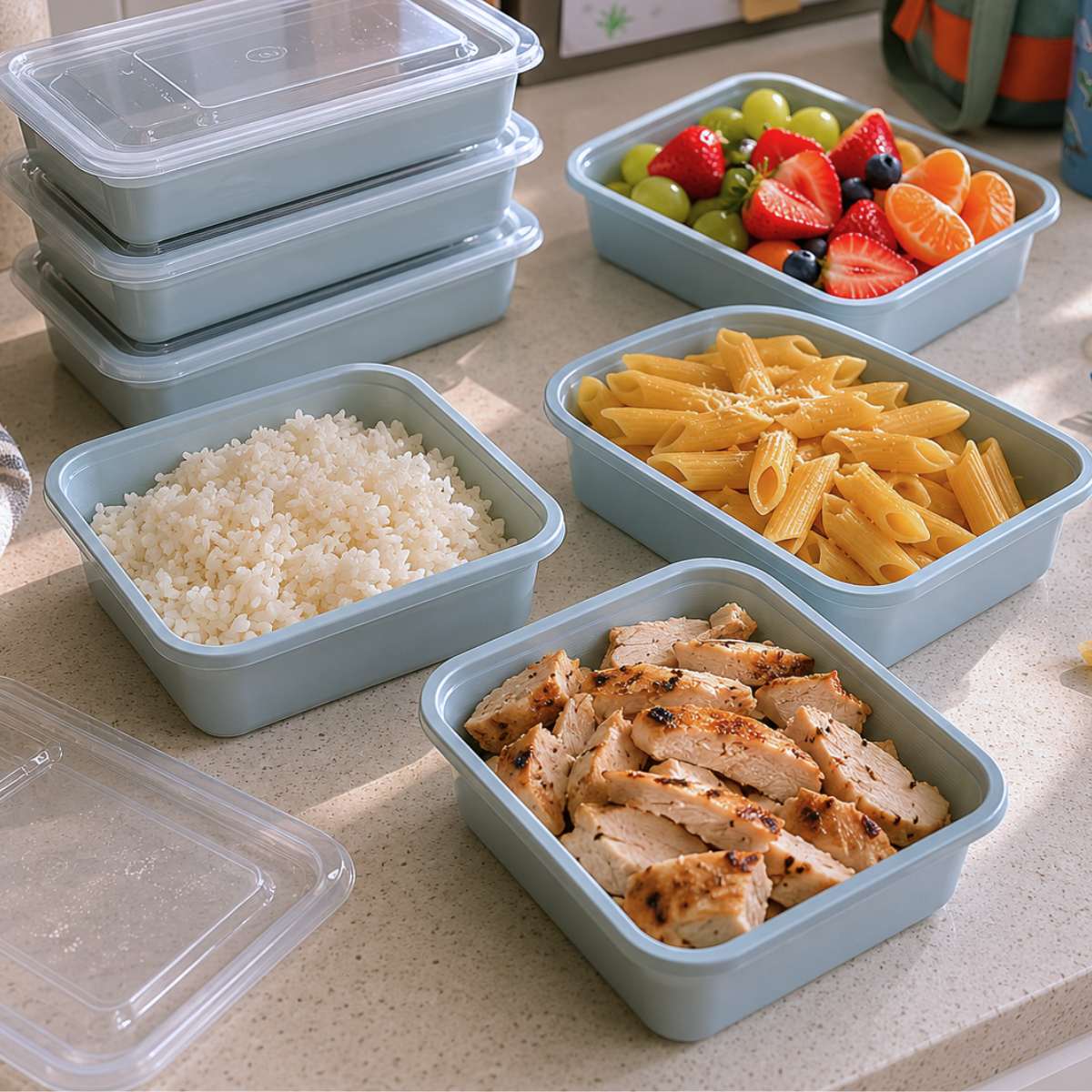 reusable meal prep containers for preparing family weekly meals organized and reducing waste