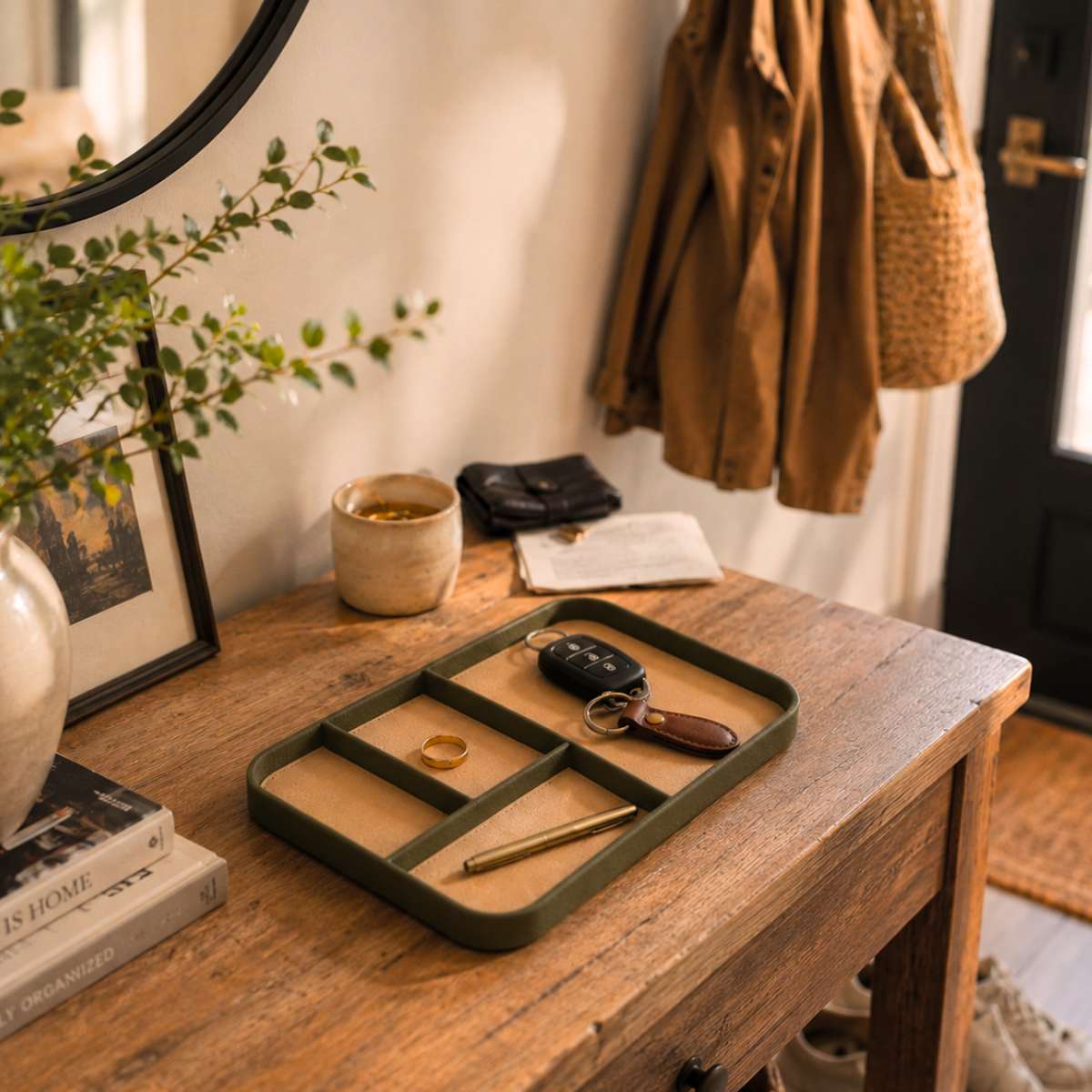 Organizer for mail and every day essentials to keep countertops clear