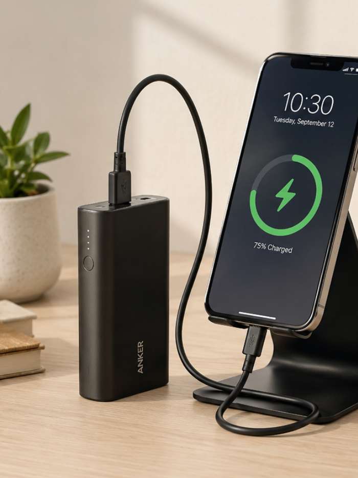 portable charger powering a phone during long days out